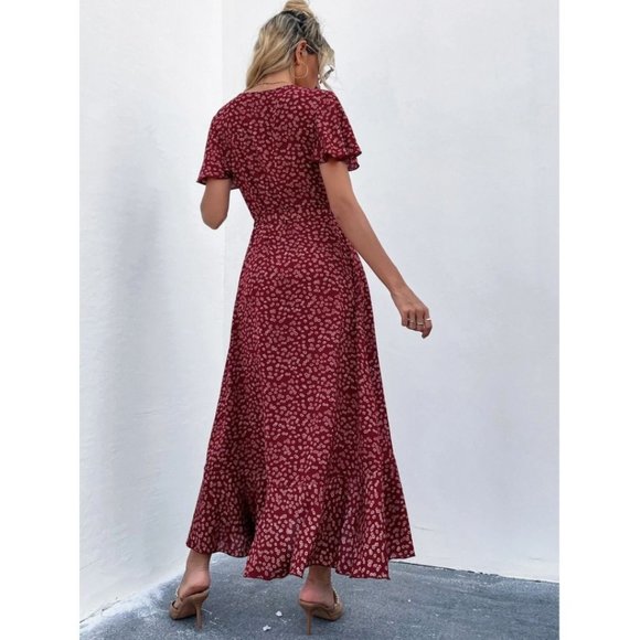 Floral Ruffle Trim Wrap Dress - Picture 3 of 7